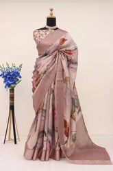 Handloom Silk Peach Pashmina Digital Print Saree With Unstiched Blouse Piece-MWPK-292-PEACH